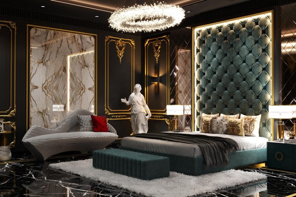Realistic 3D rendered modern living room interior design.