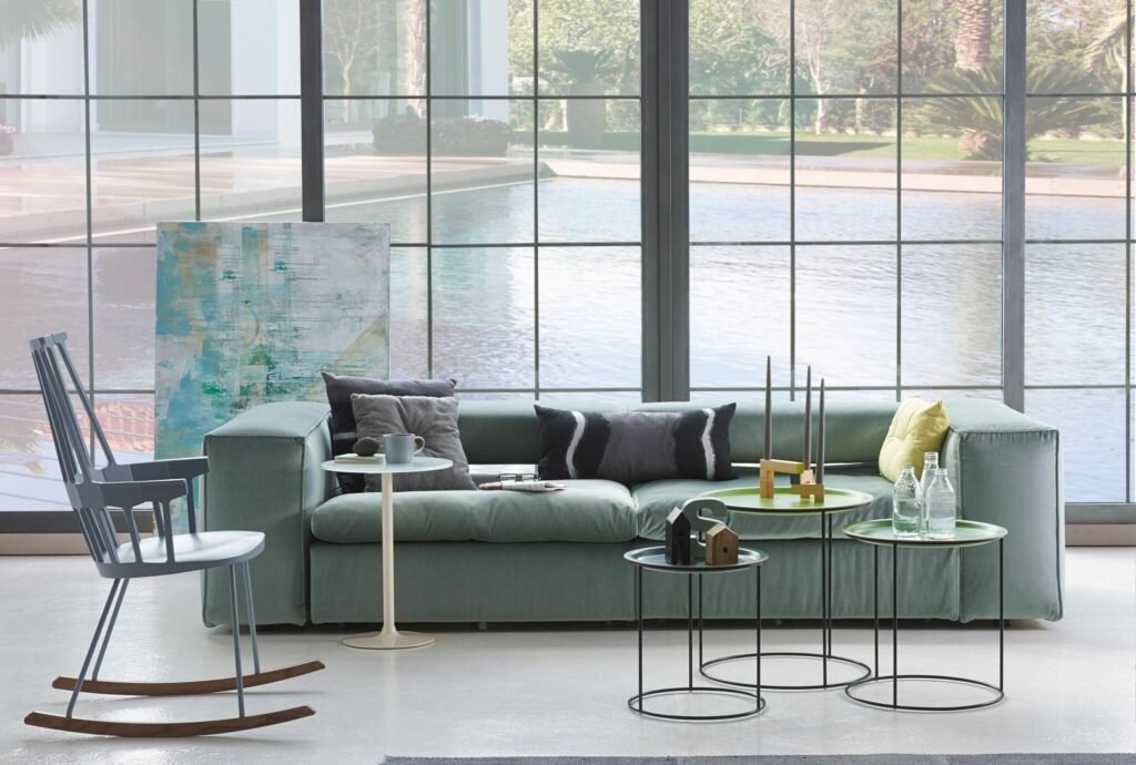 Modern home decor with stylish furniture and accessories.