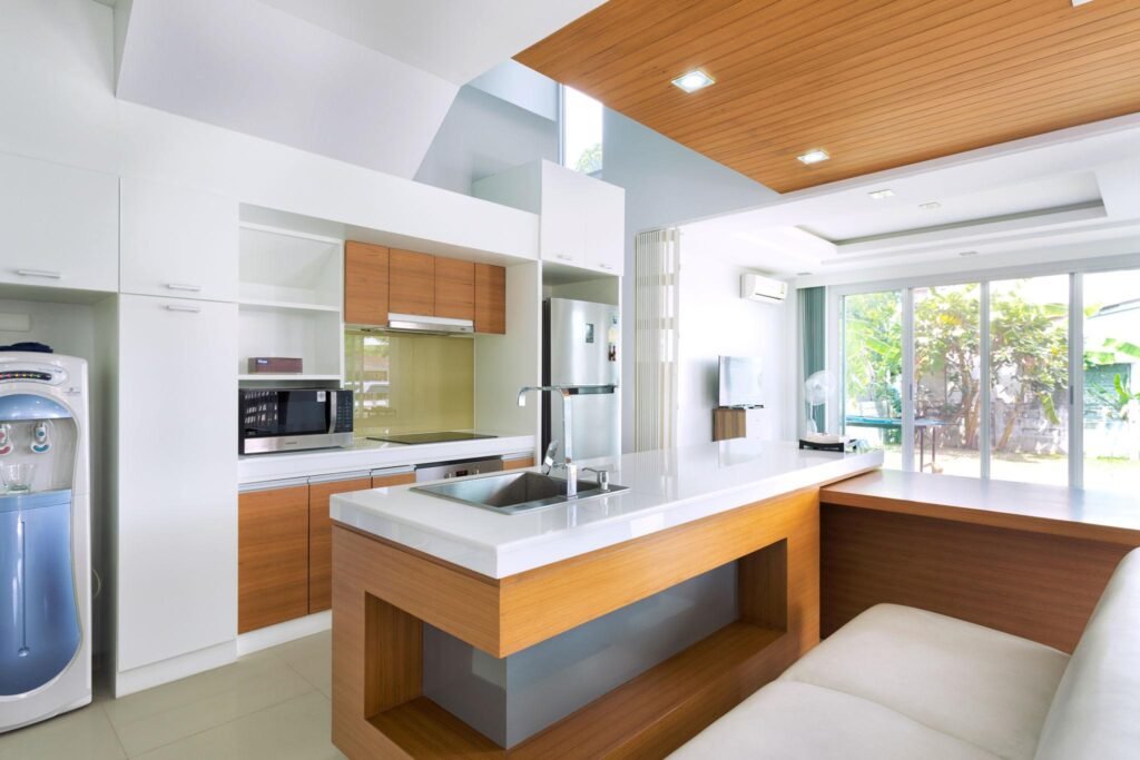Modern interior space optimized with balanced furniture layout and open design.